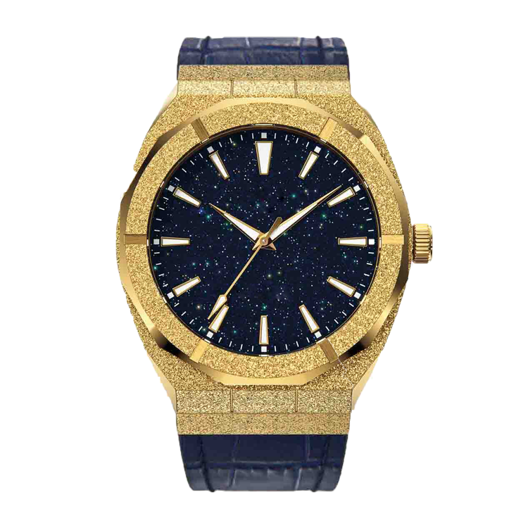 8C4C7839-D781-B5D9-233C-EDFC1AB70310-1.png Low Moq Ready to Ship No logo Genuine Leather Band Paul Style Rich Star Dust Dial Gold Frosted Stainless Steel Men Quartz Watch - Image 1