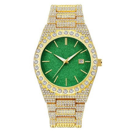 Top Quality Mens No Logo Luxury Stainless Steel Gold Diamond Quartz Watch